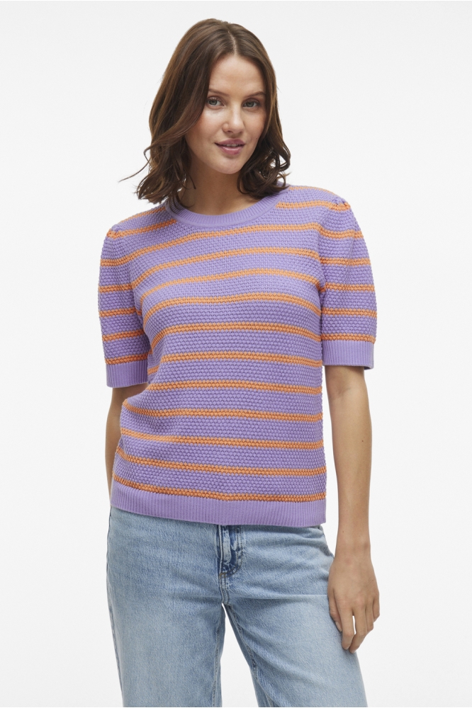 VIDALO O-NECK S/S STRIPE KNIT-NOOS 14106601 VIOLET TULIP/CADMIUM OR